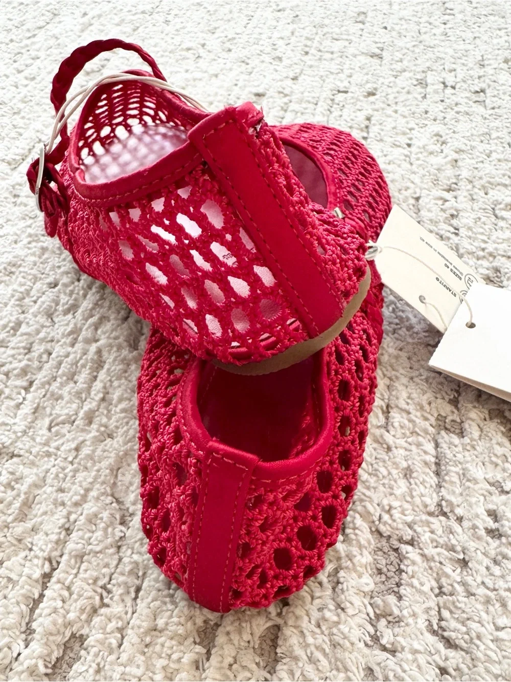 ZARA Red Crochet Mary Jane Shoes with Braided Strap